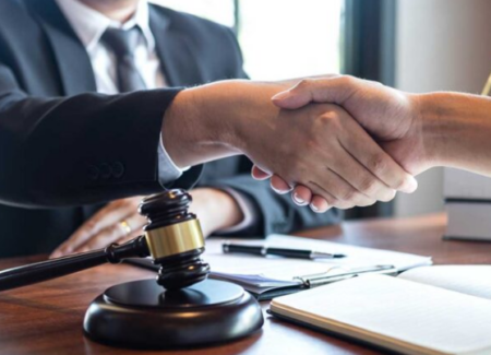 Lawyer with client
